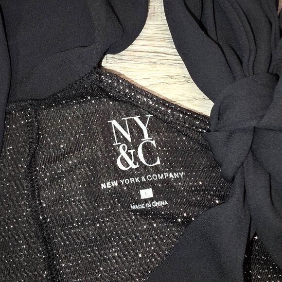 New York & Company Black Asymmetrical Glitter Poncho Tunic Top Size Large - Picture 5 of 7